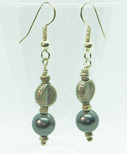 Black Pearl & Thai Silver earrings